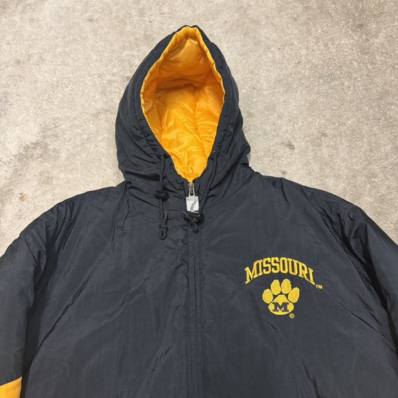 Vintage 90's Logo 7 Missouri Tigers Puffer Jacket Black Yellow Sportswear Large - Picture 4 of 5